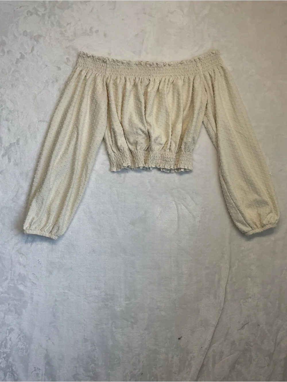 H&M Cream Off-Shoulder Swiss Dot Crop Top
